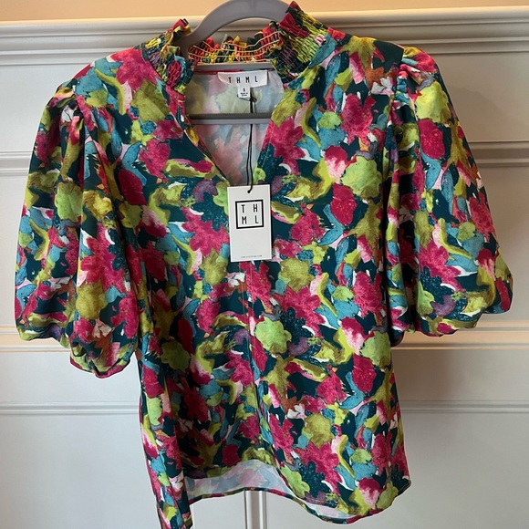 NWT Boutique THML Puff Sleeve Top Floral Loud and Clear Anthropologie Size Small - Picture 3 of 6